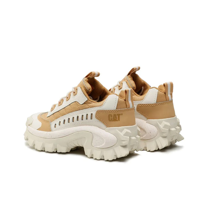 Men's beige and white sneakers with side logo patch and chunky tread sole