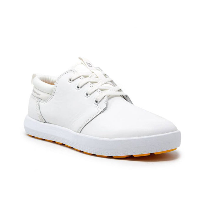 Men's white lace-up casual sneakers with white midsole and orange-trim outsole