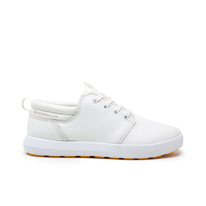 Men's white lace-up sneakers with side logo patch and cushioned collar
