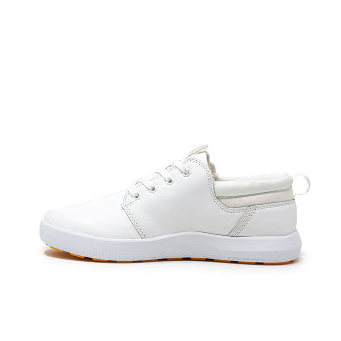Men's white low-top sneakers with side slip-on opening and treaded sole