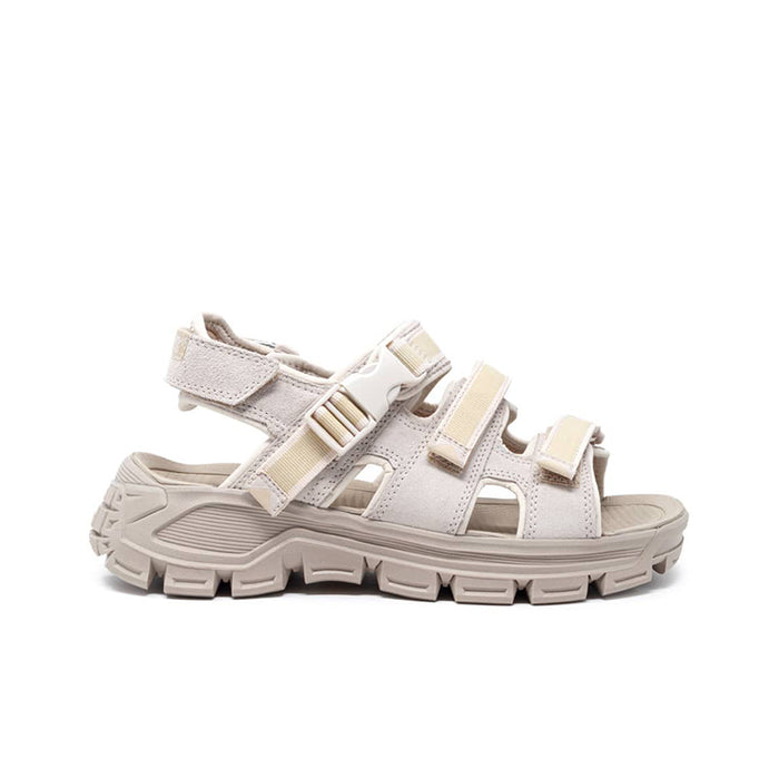 Women’s white leather sport sandals with two adjustable straps and treaded sole