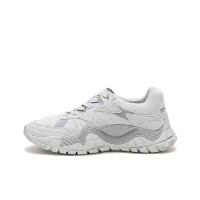 Light gray lace-up sneakers with bold sculpted sole and side panel stitching