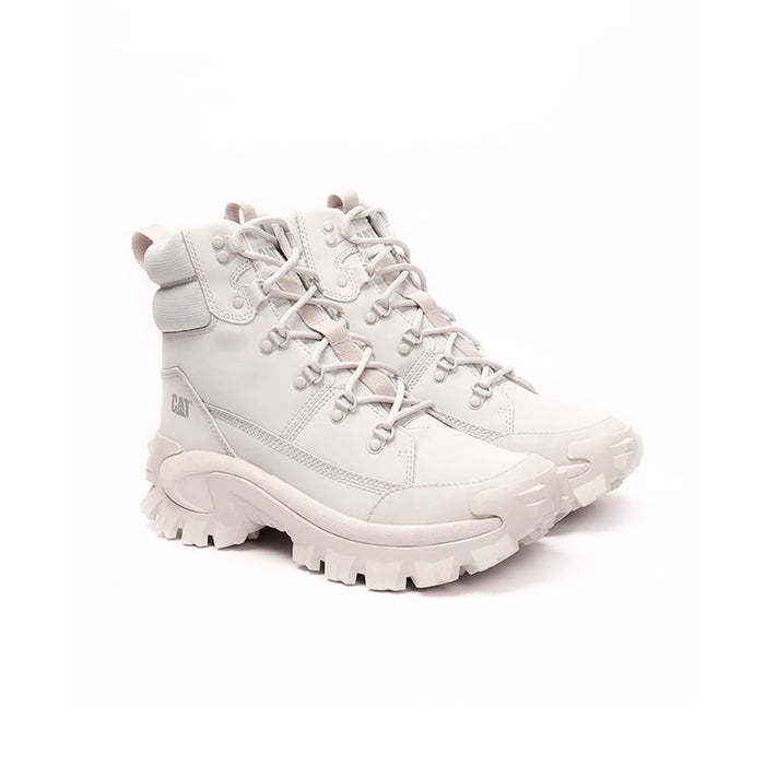 Women's lace-up winter boots, light grey leather-look with padded collar and chunky sole