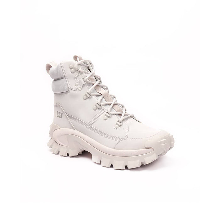 Women's lace-up winter boots, light grey upper with side logo and chunky lug sole