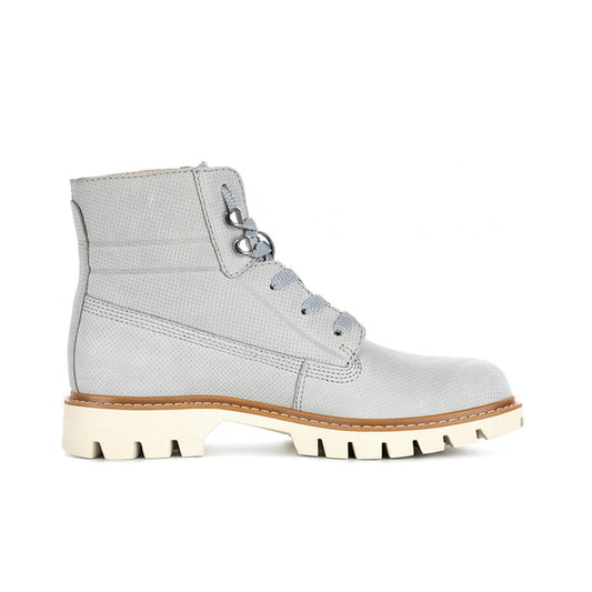 Grey lace-up ankle boots with side zipper and lug sole
