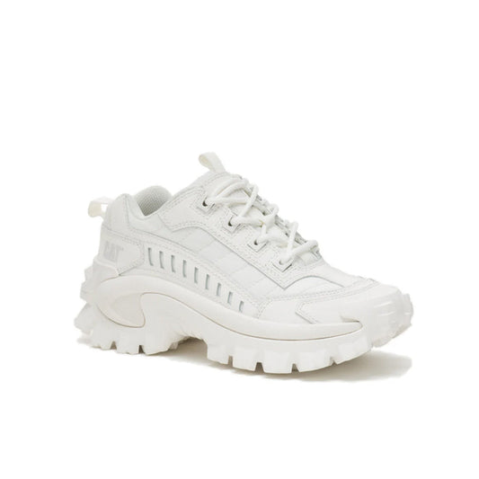 White women's chunky sneakers with lace-up front and molded rubber sole