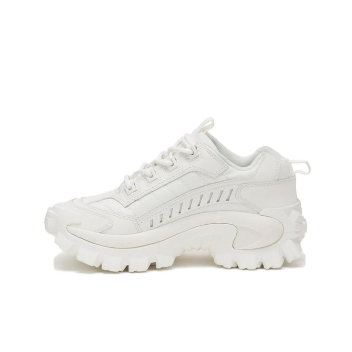 White women's lace-up sneakers with sculpted midsole and chunky tread sole