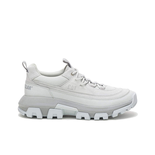 Grey women's lace-up fashion sneakers with chunky tread sole