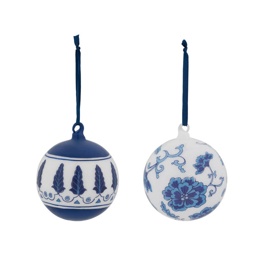 Chinoiserie Peony/Feathers Glass Ball Ornament
