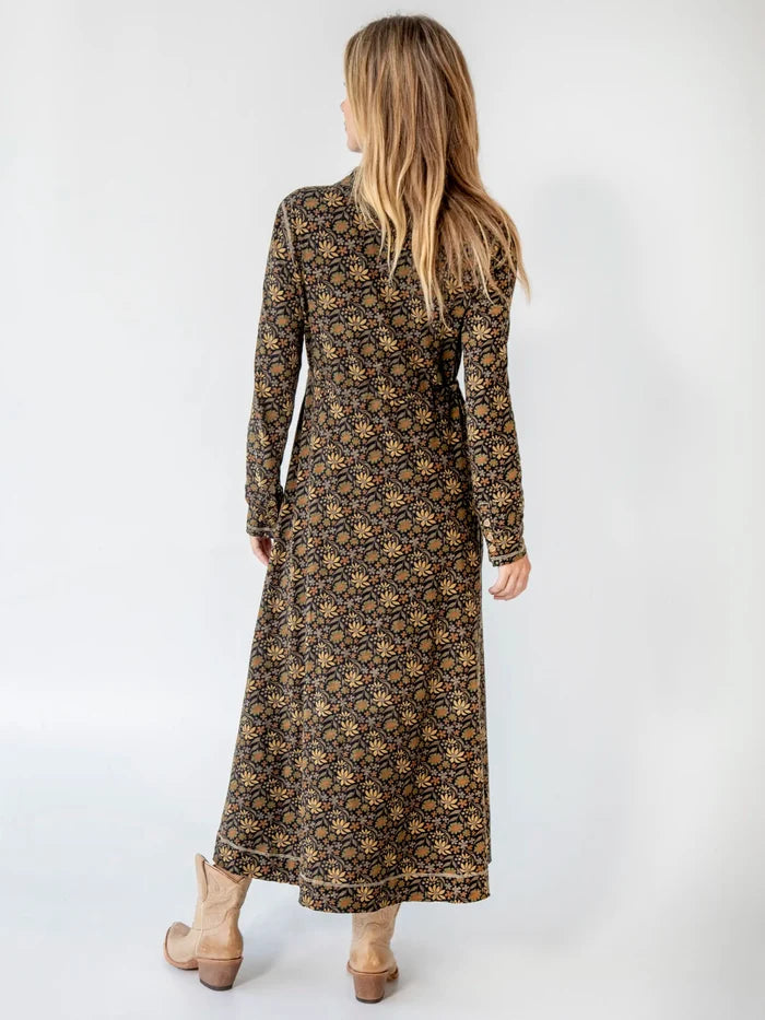 Christa Cotton Midi Dress - Black Tan Daisies-view 4