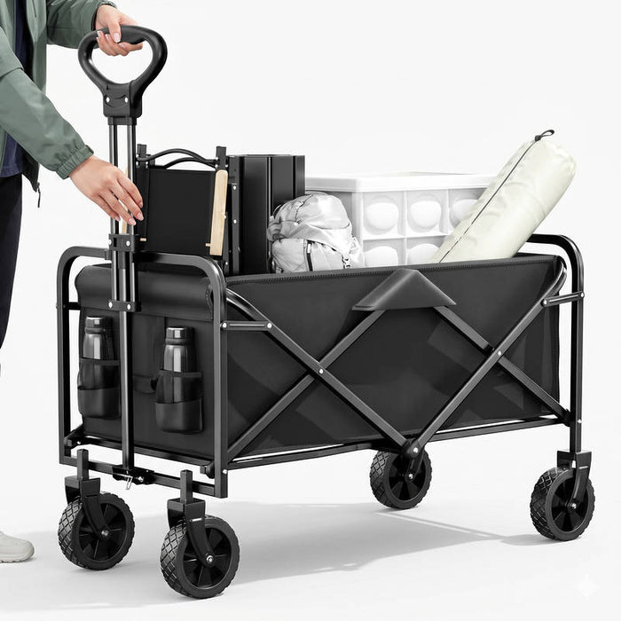 Collapsible Garden Utility Wagon Cart, Foldable with Adjustable Handle for Outdoor Yard, Camping, Beach