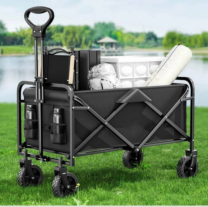 Collapsible Garden Utility Wagon Cart, Foldable with Adjustable Handle for Outdoor Yard, Camping, Beach