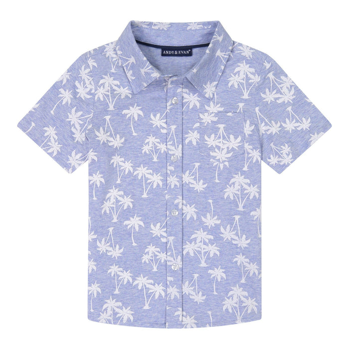 Cotton Knit Button Down - Light Blue Palm