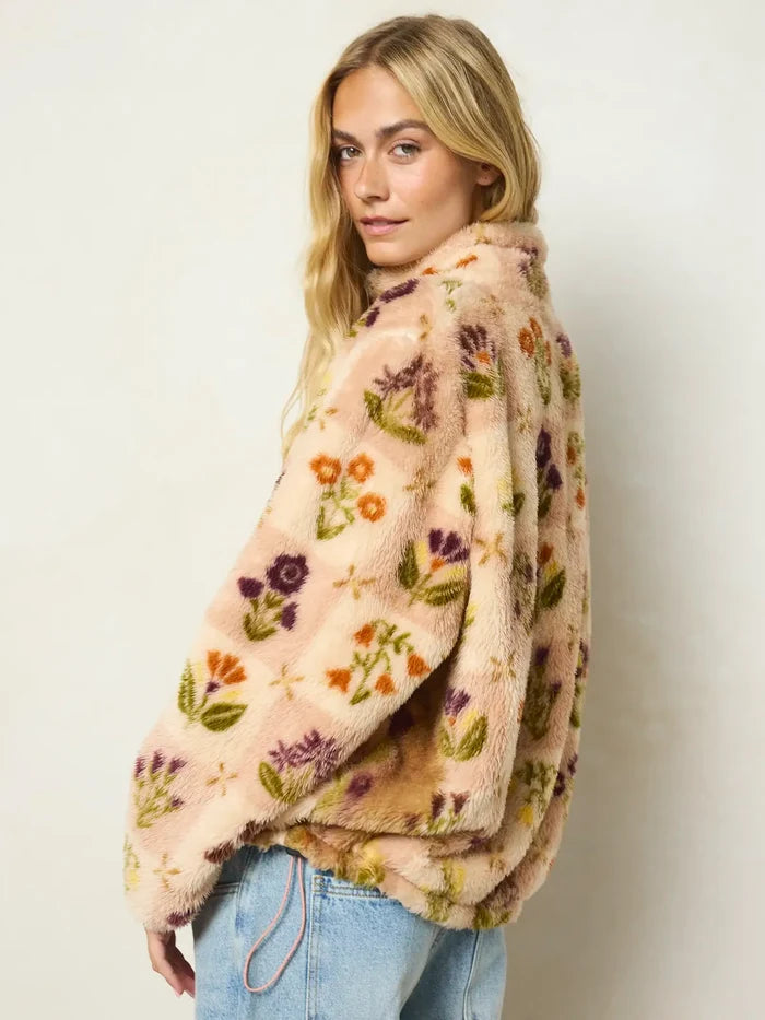 Coziest Quarter Zip Pullover Sweatshirt - Garden Patch Blush-view 3