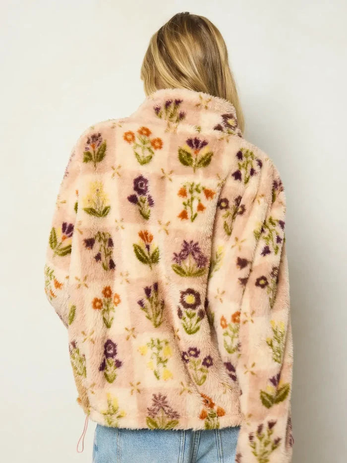 Coziest Quarter Zip Pullover Sweatshirt - Garden Patch Blush-view 4