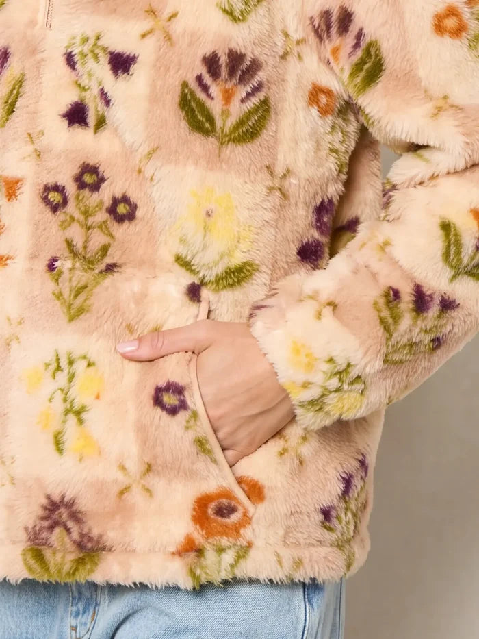 Coziest Quarter Zip Pullover Sweatshirt - Garden Patch Blush-view 5