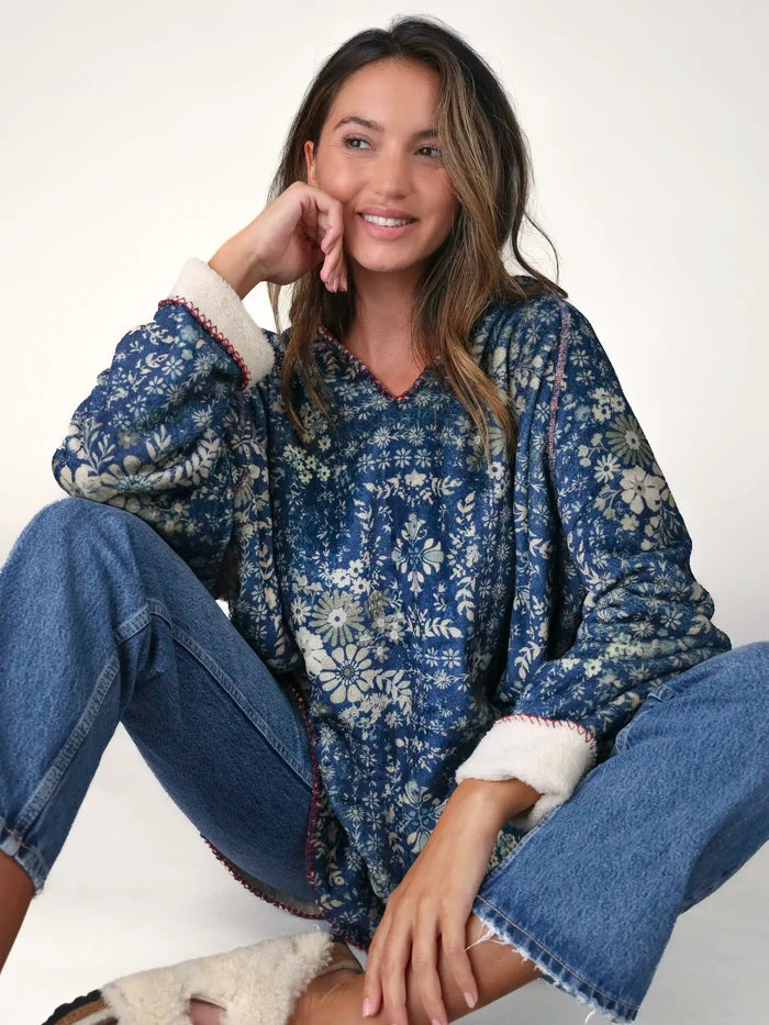 Cozy Blanket Hoodie - Navy Bandana-view 1