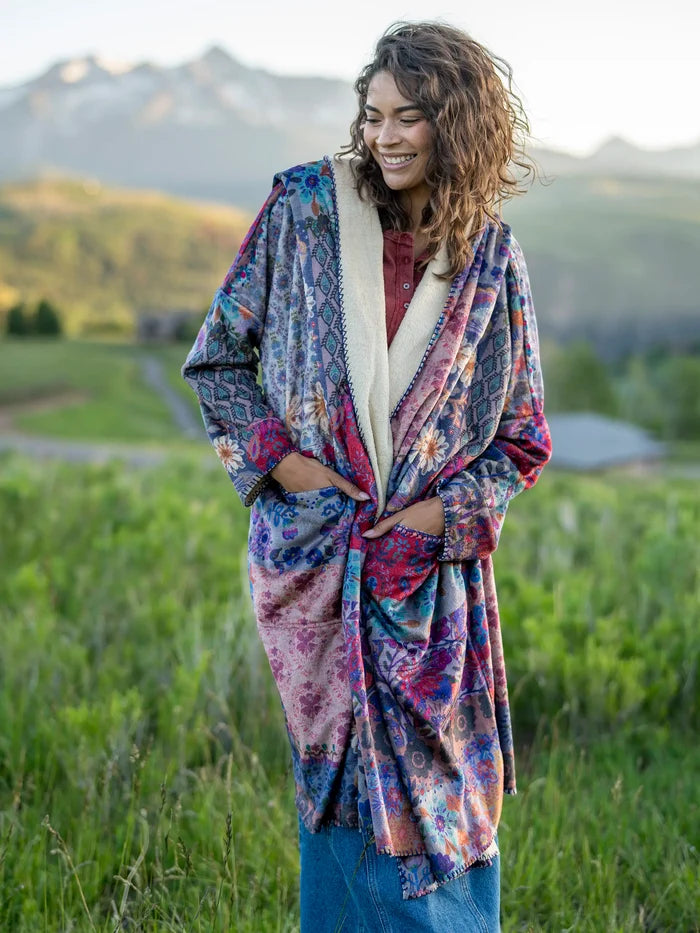 Cozy Blanket Kimono - Blue Patchwork-view 1