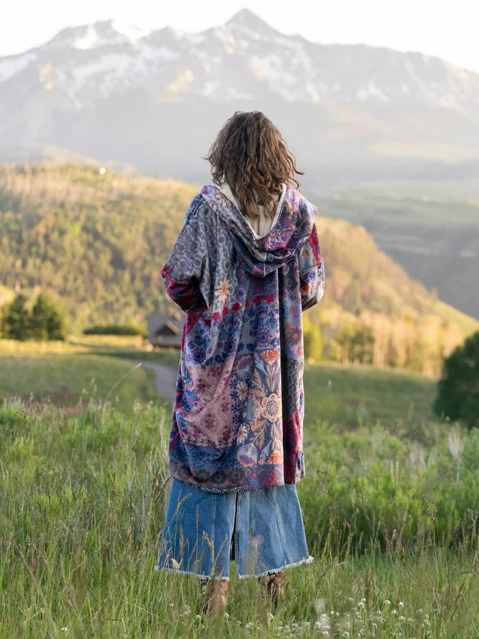 Cozy Blanket Kimono - Blue Patchwork-view 2