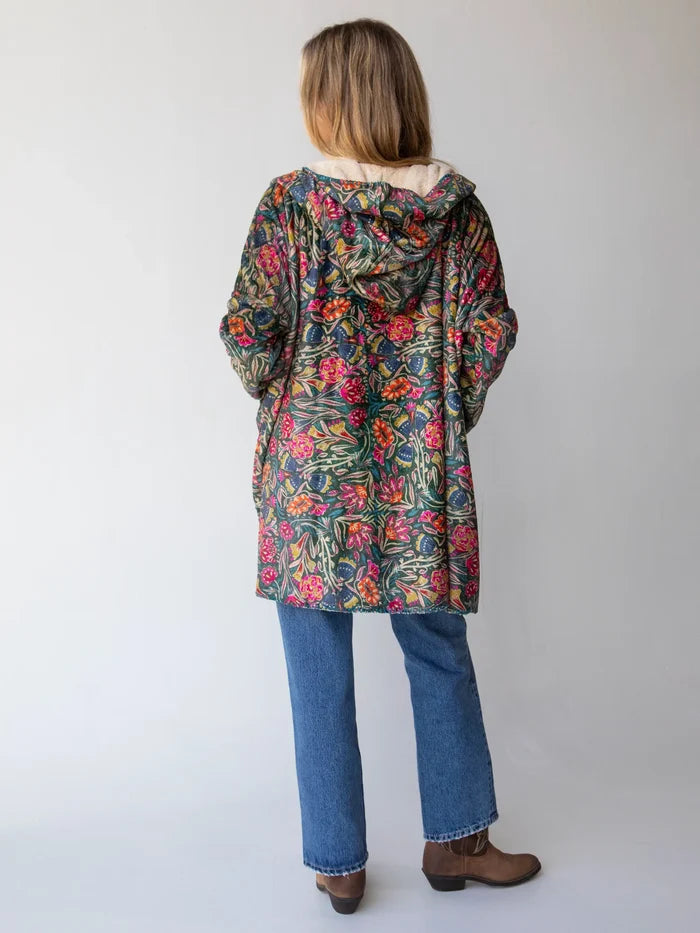 Cozy Blanket Kimono - Green Lined Floral-view 6