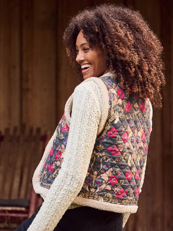 Cozy Layer Sherpa Vest - Floral Damask Charcoal-view 1