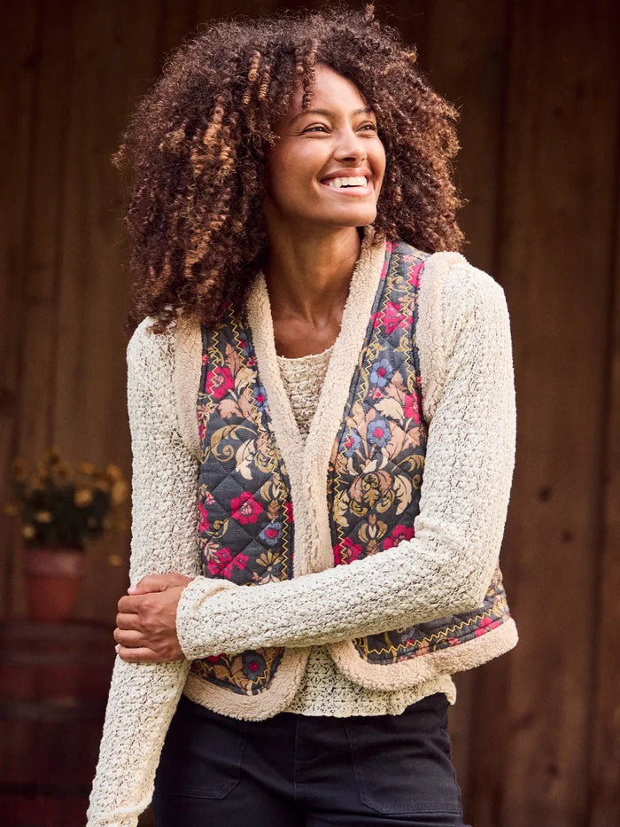 Cozy Layer Sherpa Vest - Floral Damask Charcoal-view 2
