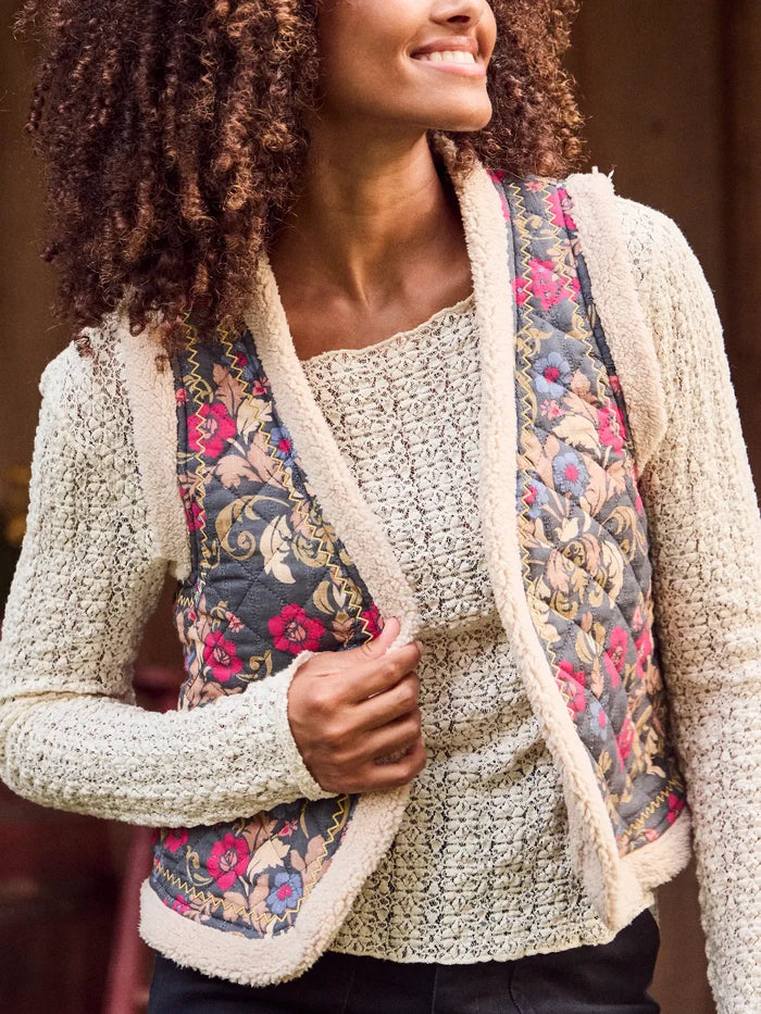 Cozy Layer Sherpa Vest - Floral Damask Charcoal-view 3