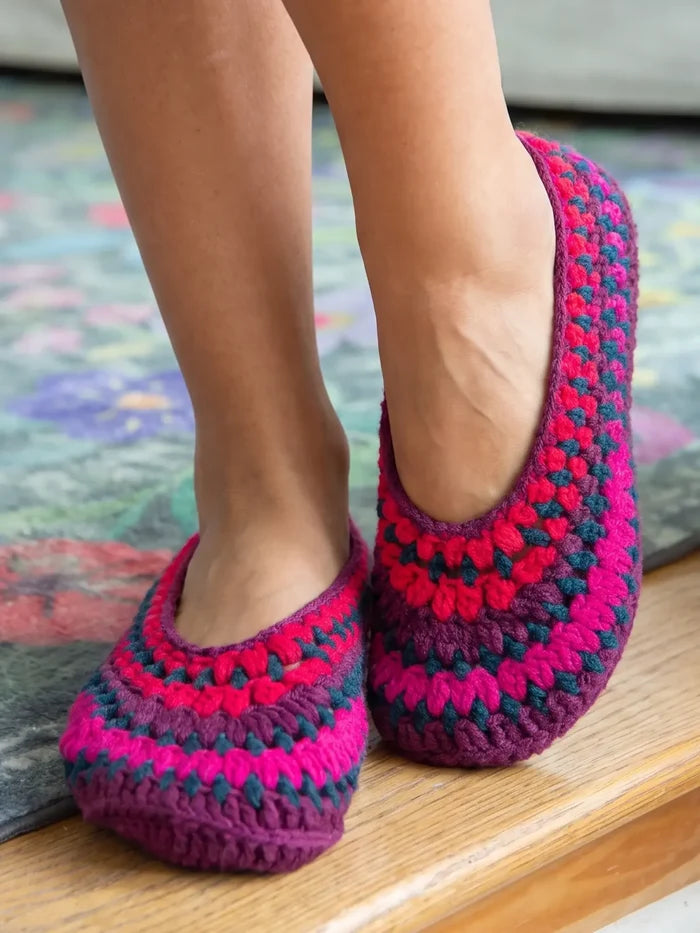 Crochet Slipper Footies - Mauve Stripe-view 1