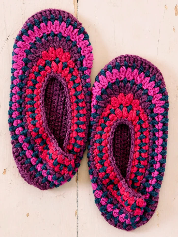 Crochet Slipper Footies - Mauve Stripe-view 2