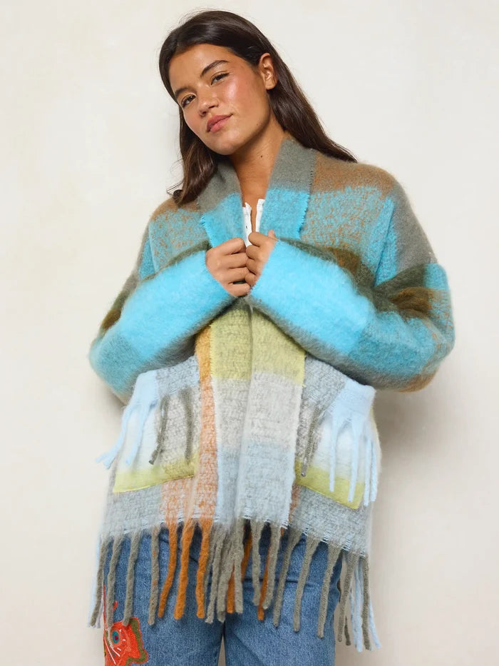 Cuddle Up Cozy Jacket - Tan Blue Plaid-view 4