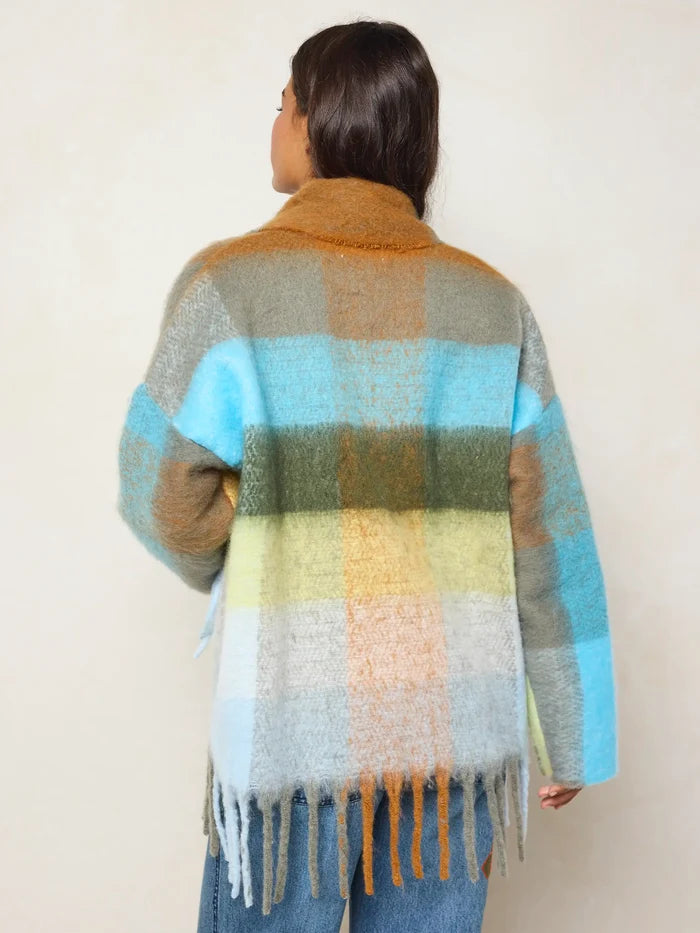 Cuddle Up Cozy Jacket - Tan Blue Plaid-view 5
