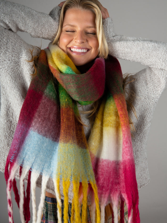 Plaid Cozy Scarf|Rainbow-view 1