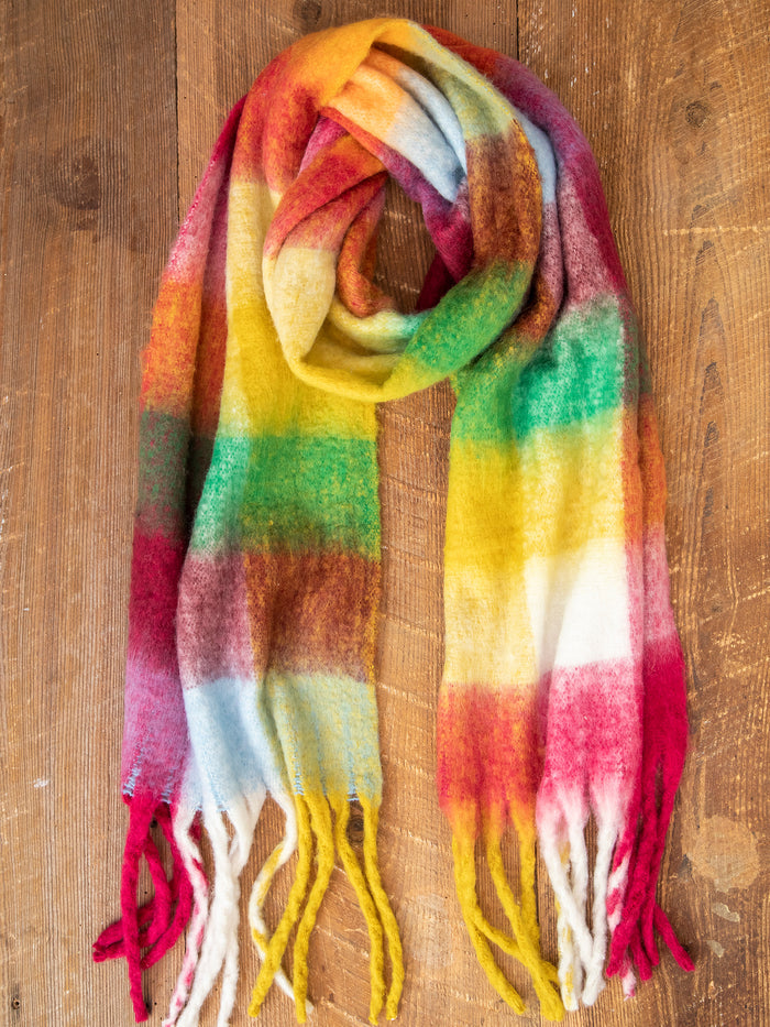 Plaid Cozy Scarf|Rainbow-view 2