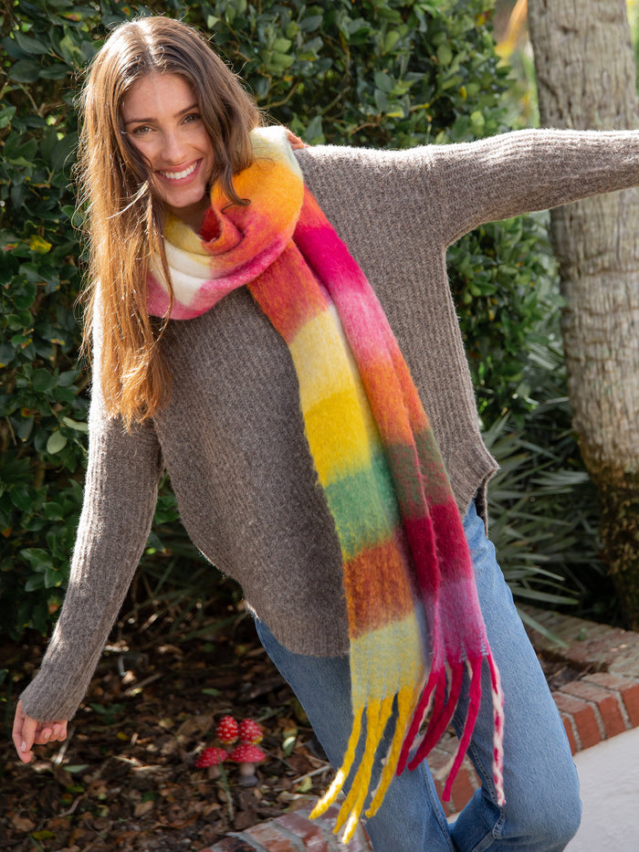 Plaid Cozy Scarf|Rainbow-view 3