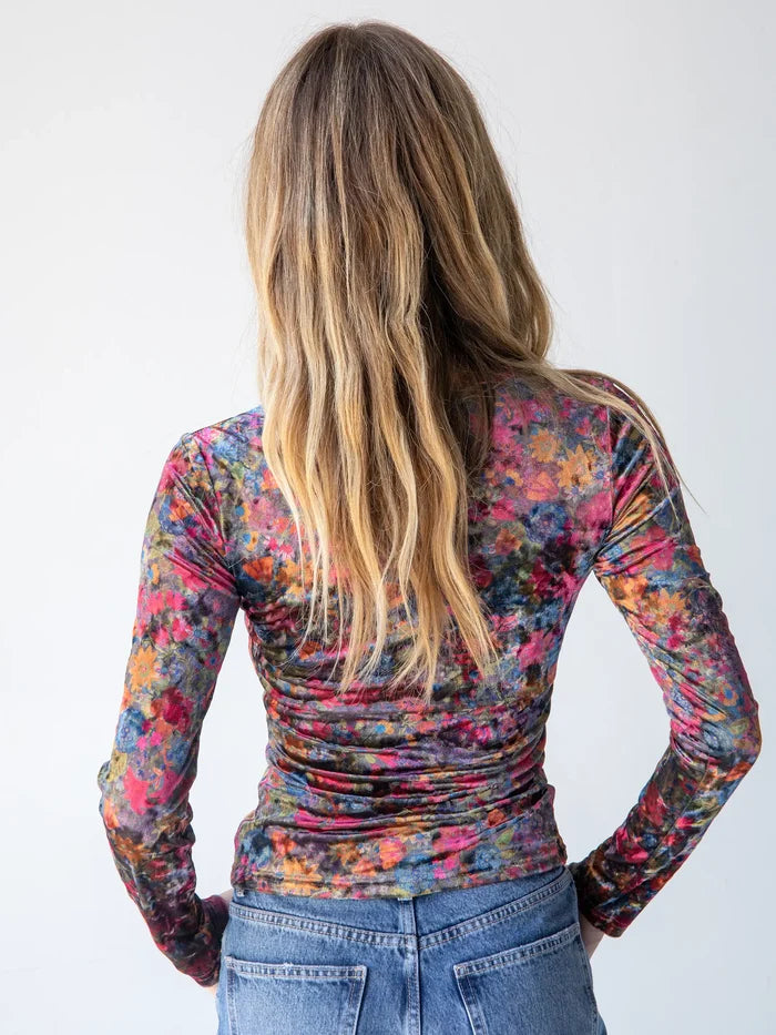 Danielle Square Neck Velvet Top - Dark Floral Garden-view 3