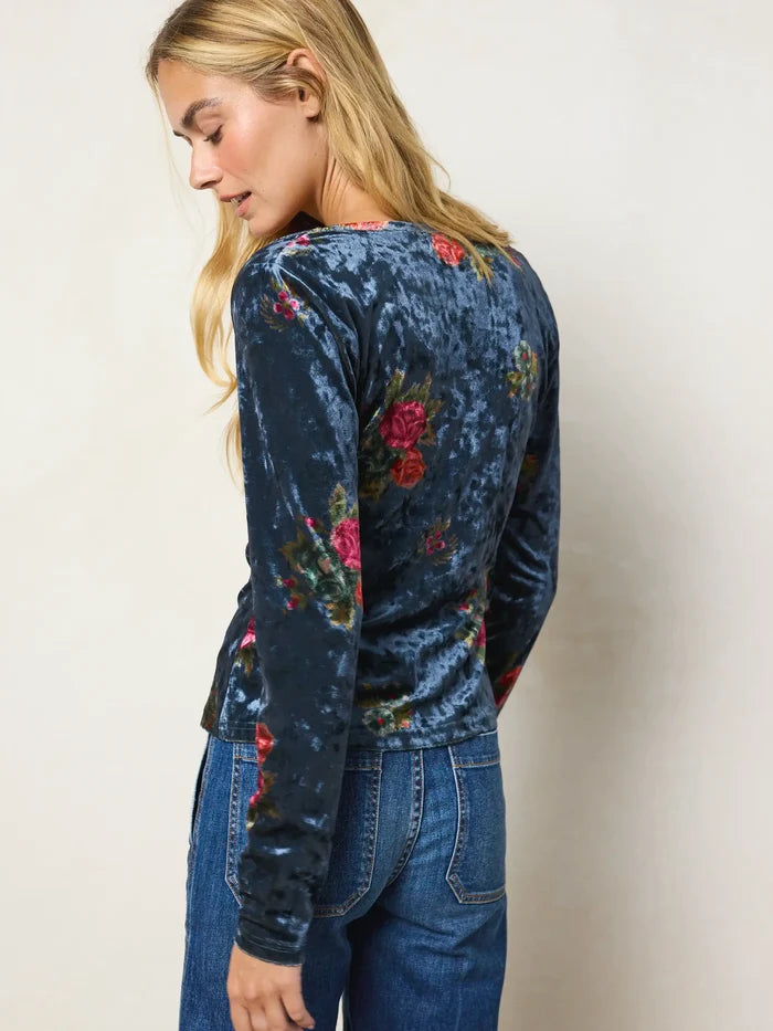 Danielle Square Neck Velvet Top - Mystic Bouquets Blue-view 3