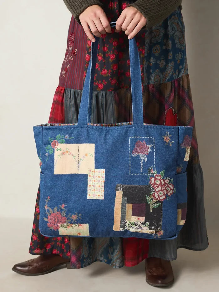 Denim Tote Bag - Large Denim Western Craft-view 1