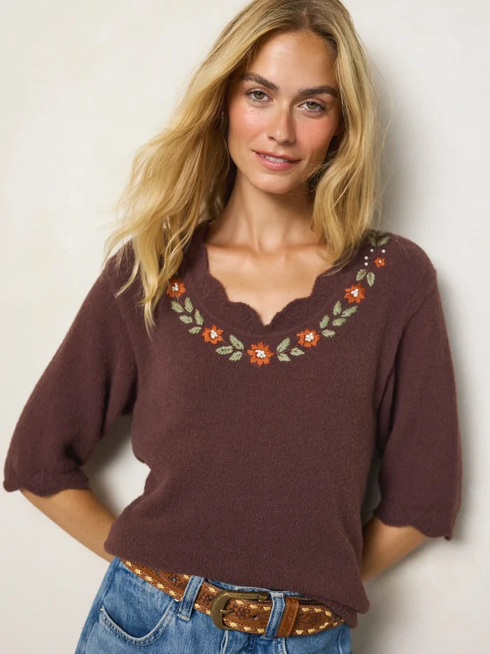 Dora Embroidered Sweater Top - Brown-view 1