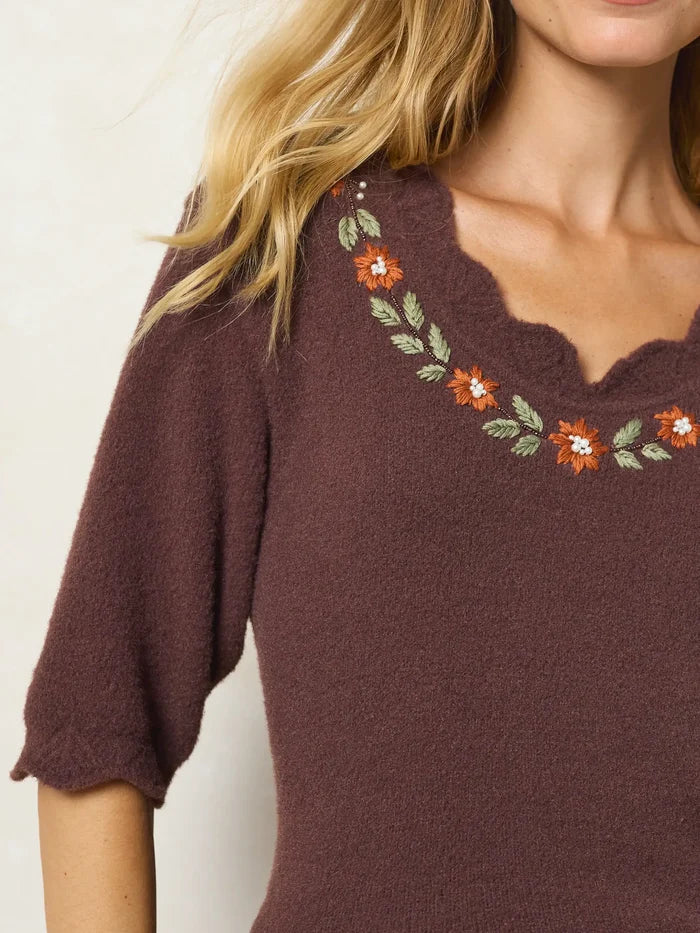 Dora Embroidered Sweater Top - Brown-view 2