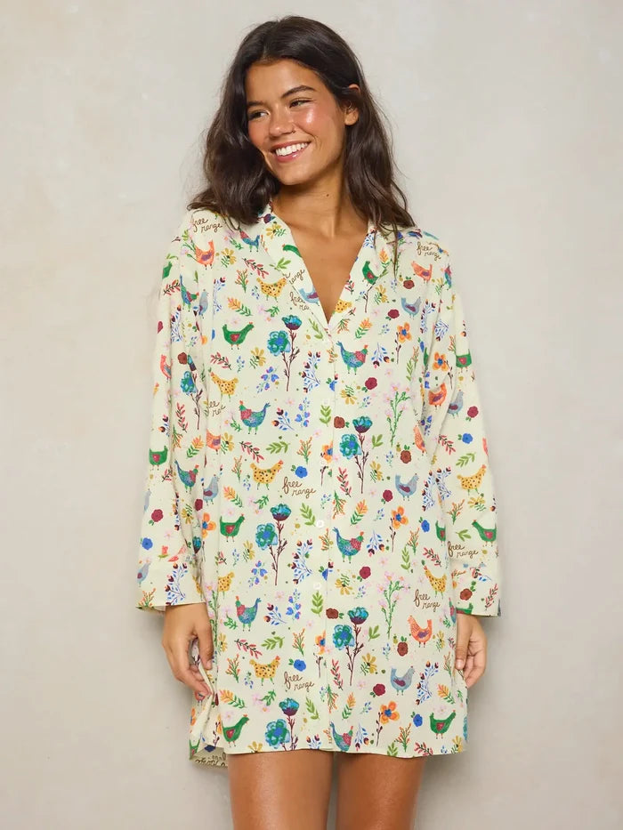 Dreamy Cotton Nightshirt - Free Range Chickens-view 3