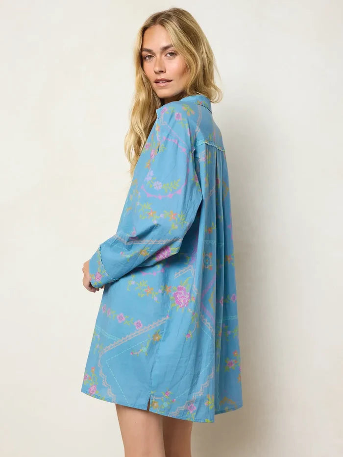 Dreamy Cotton Nightshirt - Heirloom Cross Stitch Blue-view 1