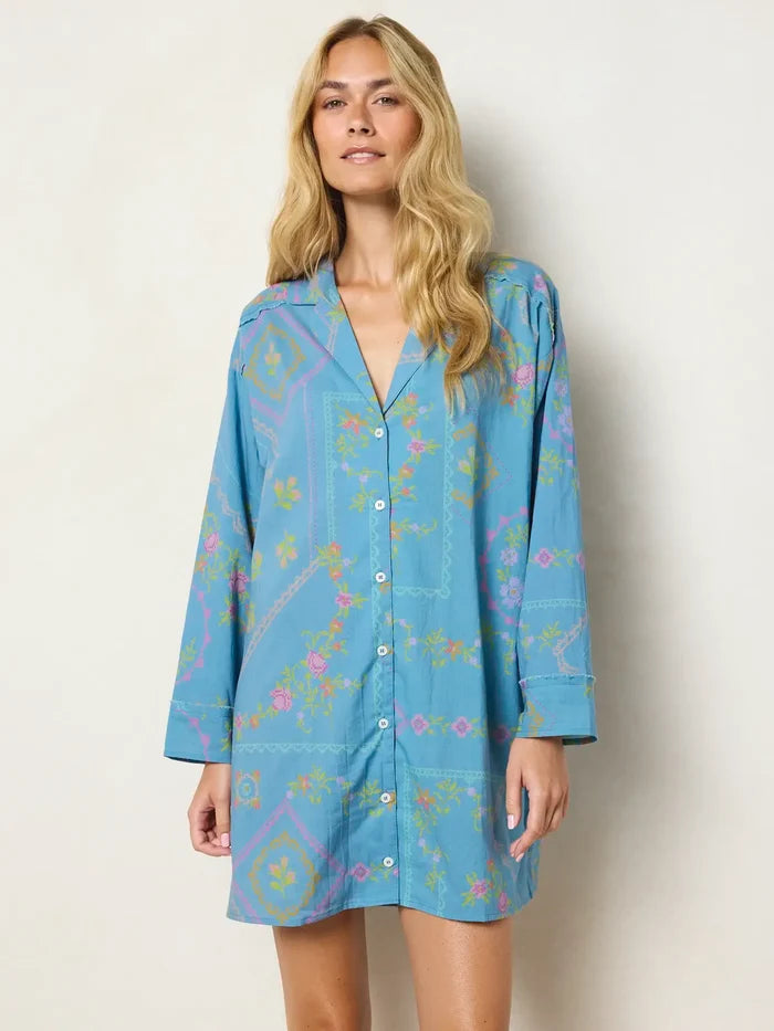 Dreamy Cotton Nightshirt - Heirloom Cross Stitch Blue-view 2
