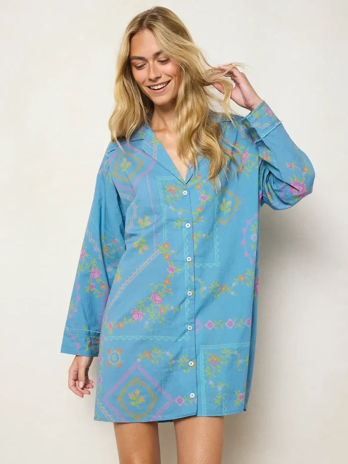 Dreamy Cotton Nightshirt - Heirloom Cross Stitch Blue-view 4