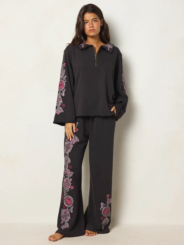 Easy Does It Embroidered Sweatpants - Charcoal-view 2