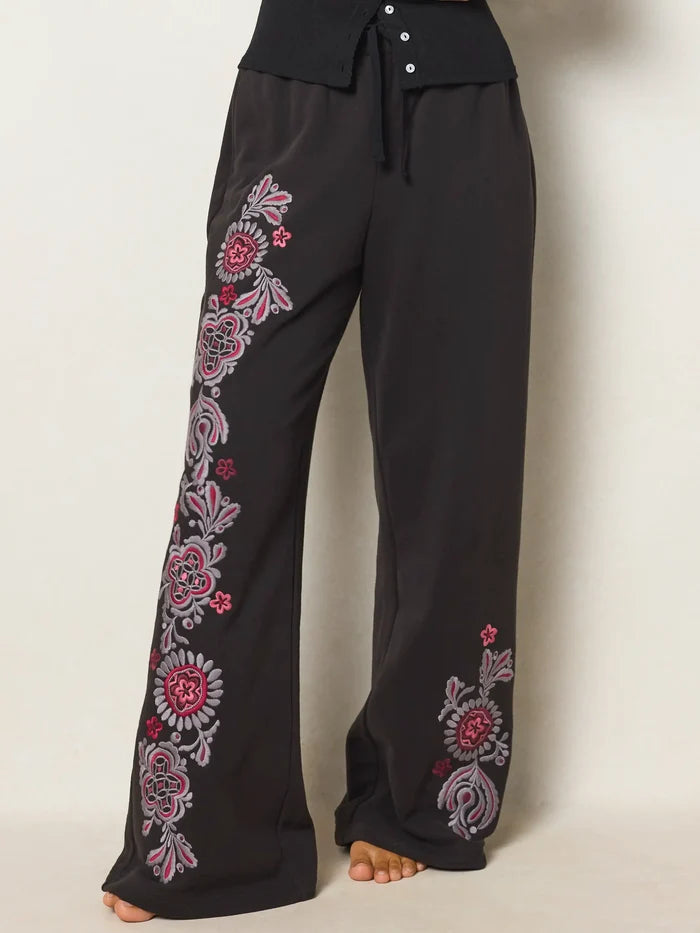 Easy Does It Embroidered Sweatpants - Charcoal-view 3