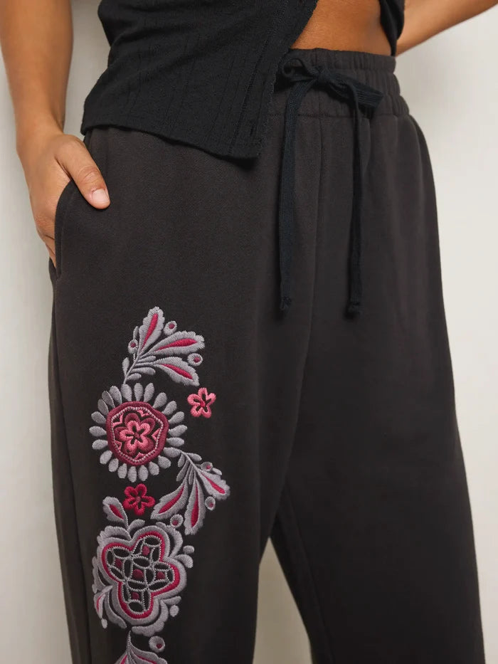 Easy Does It Embroidered Sweatpants - Charcoal-view 4