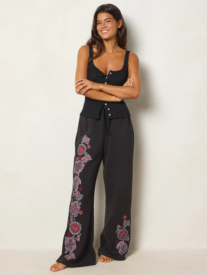 Easy Does It Embroidered Sweatpants - Charcoal-view 6
