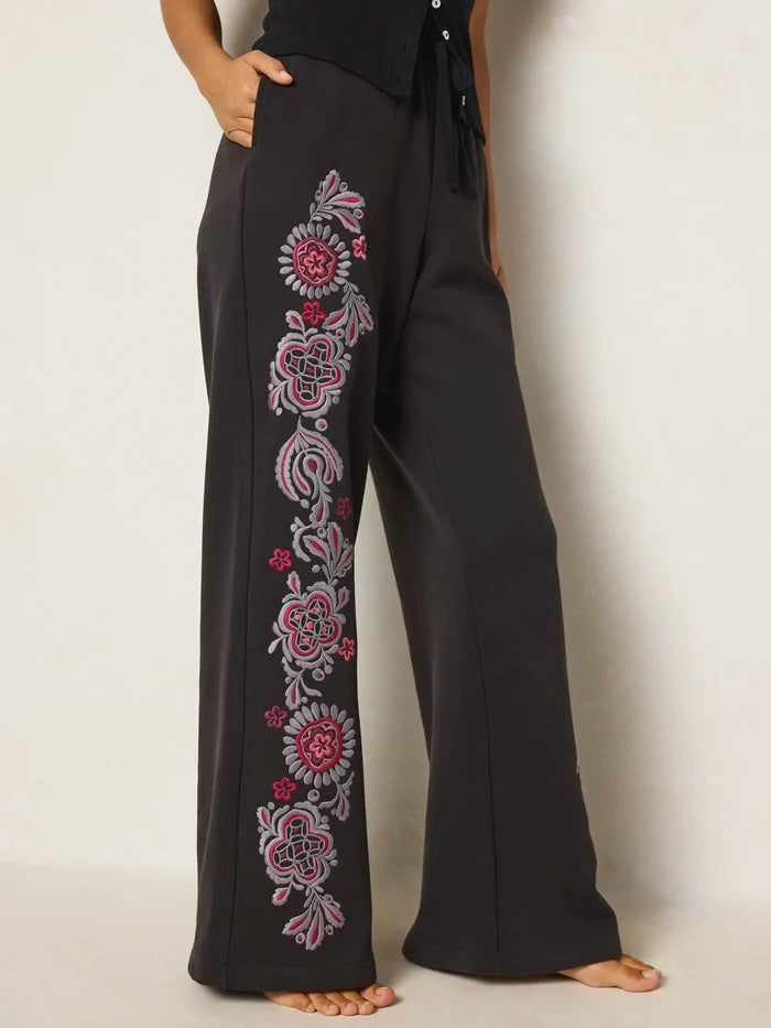 Easy Does It Embroidered Sweatpants - Charcoal-view 7