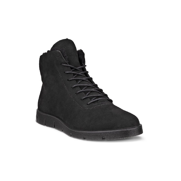 Black nubuck ankle lace-up boots with padded collar and dark rubber sole