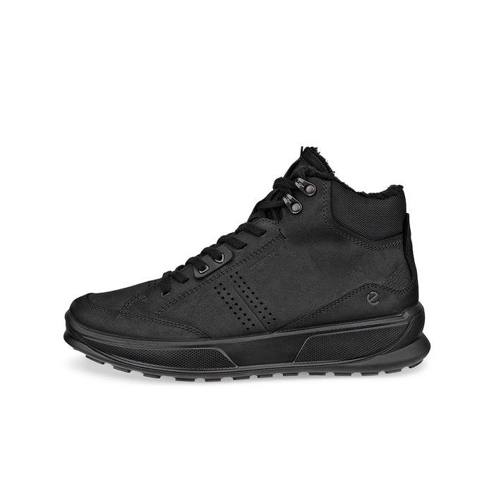 Men's black nubuck ankle boot, side view, lace-up with pull tab